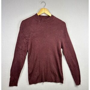 Perry Ellis Ribbed Mock Neck Sweater Burgundy Long‎ Sleeve Silk Blend Women's L
